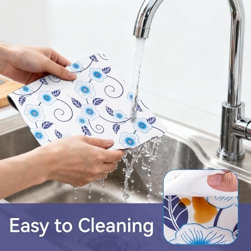 FIFTY FEET 18"x96" Non-Adhesive Shelf Liner for Kitchen Cabinets and Drawers, Washable Non-Slip PVC Cabinet Liner (Blue Flower)(1 Roll) - Image 4