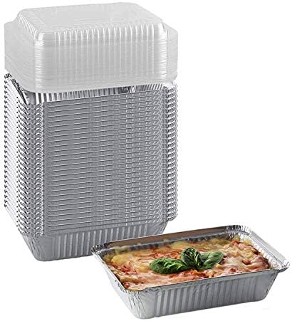 Tiger Chef Oblong Aluminum Tin Foil 2.25 Pound Pans Dimensions: 8.44" X 5.89" X 1.8" With Clear Dome Lids Measures: 8.5" x 6" x 1" Disposable Freezer to Oven Safe for Takeout Storing - 25 Pack - Image 5