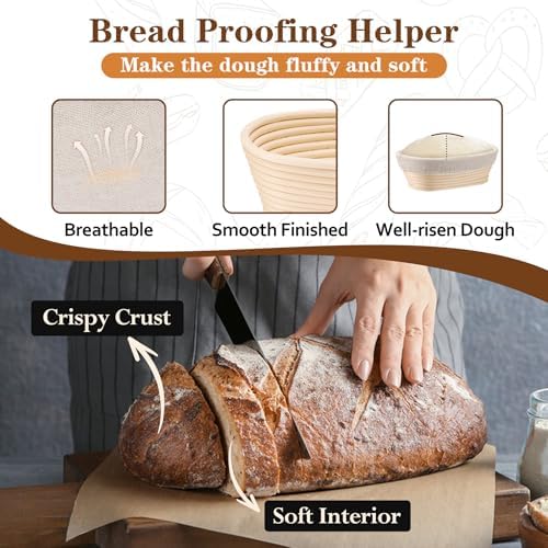 P&P CHEF Bread Proofing Basket Set of 2, 10 Inch Oval Sourdough Basket | Sourdough Bread Baking Supplies for Bakers, Starter, Handmade Rattan Baskets with Liners - Image 6