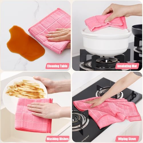 Homaxy Microfiber Kitchen Towels and Dishcloths Sets, 12 Pack, Pink - Image 5