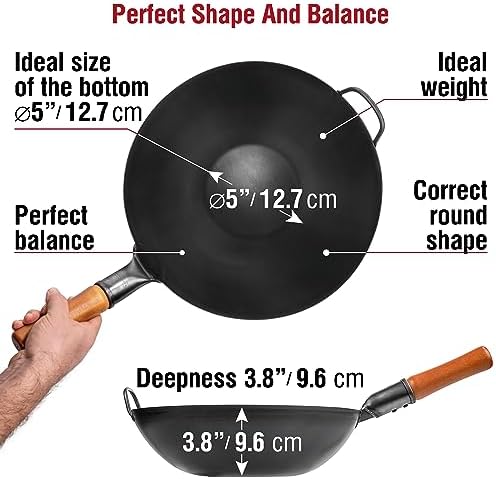 YOSUKATA Carbon Steel Wok Pan – 13,5 “ Stir Fry Pans PLUS 17" Wok Spatula and Ladle Skimmer Spoon - Stainless Steel Cooking Utensils Set - Image 2