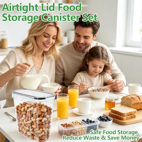 4pcs 4L Airtight Plastic Canisters, Kitchen Pantry Dry Food Storage | 4pk 4L airtight canisters, tight sealed lids lock out moisture. Premium plastic, stackable for all kitchen dry foods - Image 7