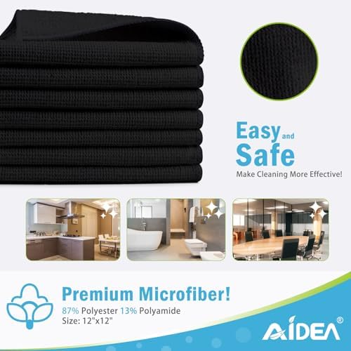 AIDEA Black Microfiber Cleaning Cloth-150PK, Cleaning Rags 12"x12" - Image 2