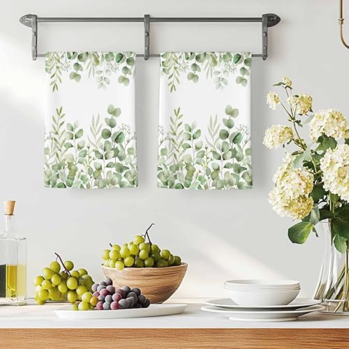 Sage Green Eucalyptus Kitchen Towels Set of 1, Absorbent Dish Towels for Kitchen, Botanical Summer Leaves Country Floral Microfiber Hand Towel, Quick Drying Tea Towel for Cleaning Dishcloths - Image 3