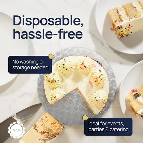 O'Creme Round Cake Drum Board, Silver Foil, 20 Inch, 1/2 Thick | Pack of 5 disposable, sturdy silver foil-covered circles with a decorative design, ideal for tiered and display cakes. - Image 6