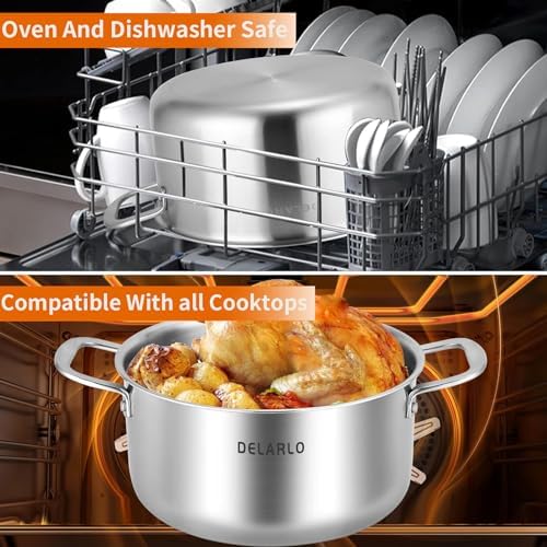 DELARLO Tri-ply Stainless Steel 6 Quart Heavy Duty Induction Stock Pot - Image 6