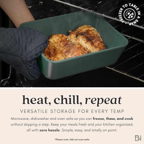 Glass Food Storage Container with Lid, 2.5-Cup Small Square | Microwave-Safe Airtight Lid, Oven-Safe Ceramic-Coated Glass | Zero Plastic, No PFAS/PFOA/BPA, Reusable [Pine] - Image 5