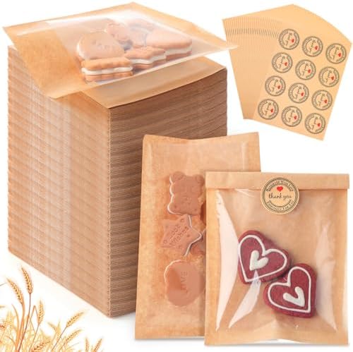 Fullhawl 720 Pcs Brown Heat Sealable Bakery Cookie Bags with Window 5.1x7.5 Inch Grease Resistant Kraft Bakery Pastry Bags with Thank You Stickers for Packaging Donut Bread Good Sandwich Baked Treat by Fullhawl