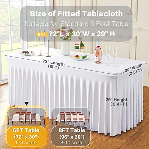 8 Pack Spandex Tablecloth for 6 Foot Rectangle Tables, Wrinkle Free Stretch Table Cloths 6ft Fitted Table Cover Desk Skirt for Parties Weddings Birthday Banquet Baby Shower - Image 6