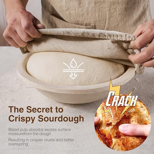 BAVIFY Sourdough Starter Kit, Banneton Bread Proofing Baskets Set | 2-Pack 9 in Round Wood Pulp Banneton, 2.2 lb Capacity, Superior Moisture Control, Easy Release, Thick Walls Design - Image 4