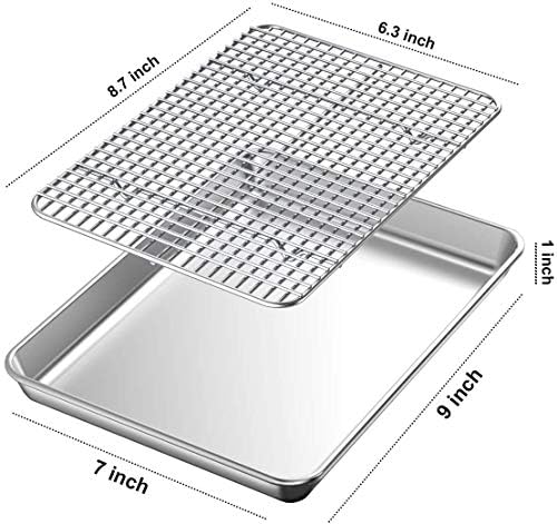 Baking Supplies, Baking Sheet & Rack Set [2 Sheets + 2 Racks], Baking Tray, Stainless Steel Cookie Pan with Cooling Rack, Non Toxic & Heavy Duty & Easy Clean (9 x 7 x 1 inch) - Image 2