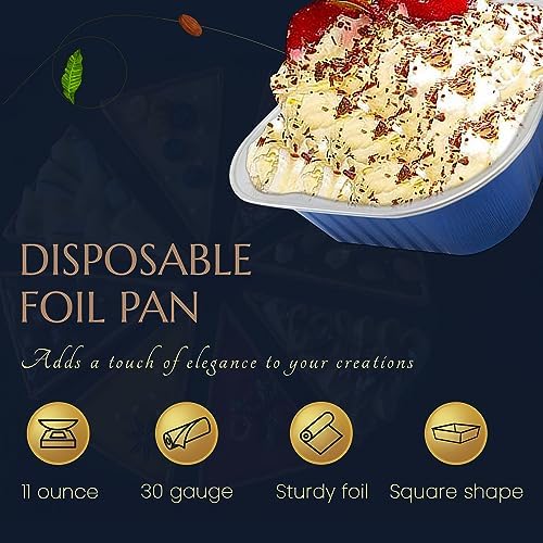 KitchenDance Disposable Foil Cake and Dessert Cup Set with Lid - 4.5 x 4.5" Square Cake Baking Pan for Hotels, Restaurants - Heavy Duty Aluminum Pan for Baking and Preparing Food, #A-24P (500, Blue) - Image 5