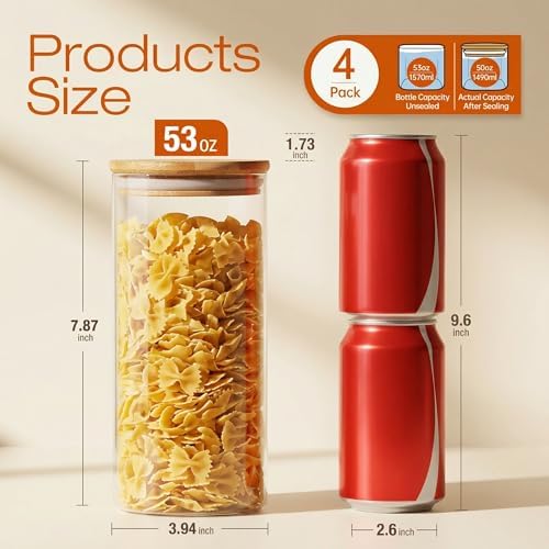 53 oz Round Glass Food Storage Containers with Airtight Bamboo Lids, 4 Pack - Image 3