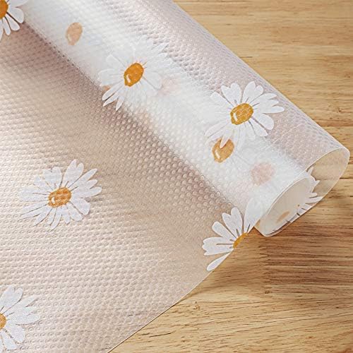 Daisy Shelf Liner for Kitchen Cabinets Non-Adhesive Drawer Liner Non-Slip Refrigerator Liner Waterproof Fridge Pad Cupboard Mat Easy Placemats, Ideal for Wire Pantry Bathroom, 12"*393.7" by Jacriah