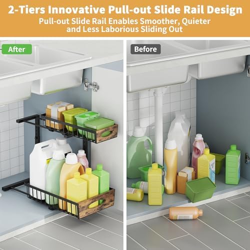 2 Pack Metal Under Sink Organizer with Sliding Drawer, Black - Image 7