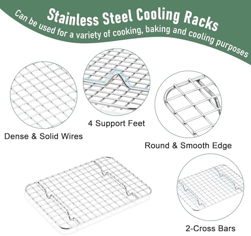 Homikit Toaster Oven Pan with Rack (1 Small Baking Sheet+1 Rack), 9” x 7” | Stainless Steel Baking Sheet with Wire Rack, Small Cookie Sheets Bacon Tray with Cooling Rack, Rust Free & Dishwasher Safe - Image 4