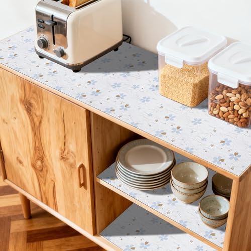 FIFTY FEET 18"x96" Non-Adhesive Shelf Liner for Kitchen Cabinets and Drawers, Washable Non-Slip PVC Cabinet Liner (White Floral)(4 Roll) - Image 3