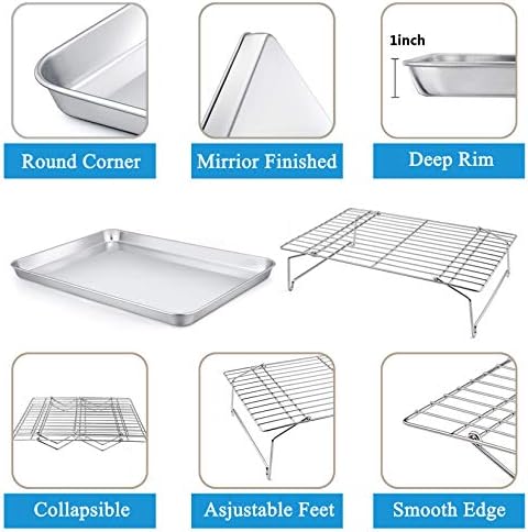 P&P CHEF 16 Inch Baking Sheet with Rack Set, Pans with Stackable Racks | 2 Baking Sheets + 2 Cooling Wire Racks, Dishwasher & Oven Safe, Non-toxic & Lasting Use, Fit for Regular Oven - Image 3