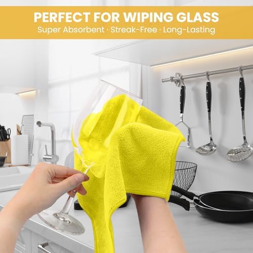 SIFANGKE Microfiber Cleaning Cloth, 12 Pack Yellow Cleaning Rags for Housekeeping, Reusable Microfiber Towels for Car, Kitchen, Bathroom and Household Cleaning Supplies, 11.8"X11.8" - Image 3