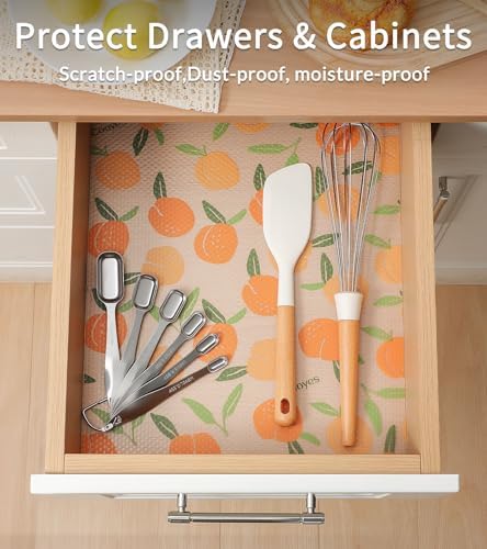 Cooyes Shelf Liner, Non-Adhesive Waterproof Drawer Liner, Durable Easy-to-Cut EVA Shelf Paper for Kitchen Cabinets, Refrigerator, Cupboard, and Dresser (17.5 Inch W x 122 Inch L, Peaches) - Image 2