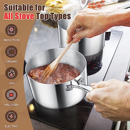E-far Triply Stainless Steel Saucepan Set, 1Qt & 3 Qt Sauce Pan Pot with Lid for Cooking Pasta Warming Milk Boiling Water, Small Metal Cookware for Kitchen, Induction Ready & Heavy Duty - Image 4