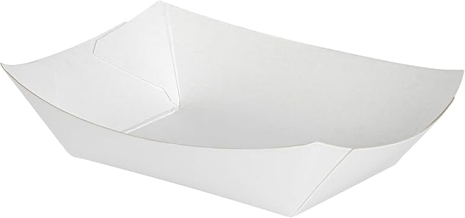 Restaurantware-Bio Tek 4 Ounce Paper Boats, 50 Disposable #25 Food Trays - PE Lining, Durable, White Paper Food Baskets, For Concession Stands, Picnics, or Fairs, Stackable - Image 2