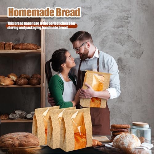 Feifeiya 150 Set Bread Paper Bags for Homemade Sourdough Kraft Bread Bags with Clear Window Seal Stickers 14'' x 8.3'' x 3.5'' Large Bakery Packaging for Storage Baked Goods Cookies - Image 5