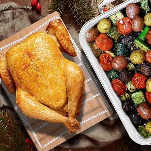 QPMR Roasting Pan with Cooling Rack - Stainless Steel Large Turkey Roaster Pan for Turkey, Chicken, Ham Roaster with V-Shaped Baking Rack Heavy Duty Dishwasher Safe - Image 4