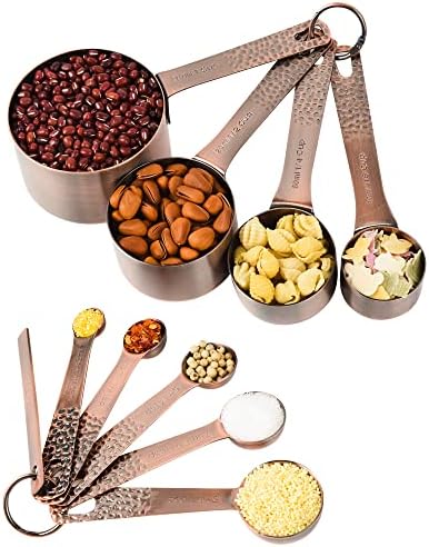 Copper Measuring Cups and Spoons Set, Stainless Steel Measuring Tools Set for Baking & Kitchen, Metric & US 4 Copper Plated Measure Cups and 5 Measure Spoons with Leveler for Wet & Dry - Image 2