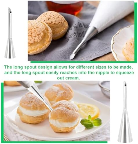 4 Piece Stainless Steel Piping Nozzles Set, Baking Doughnut Syringe for Cakes, Cupcakes and Doughnuts Decorating, Puff Filling and Jam, Cream, with Cleaning Brush - Image 4