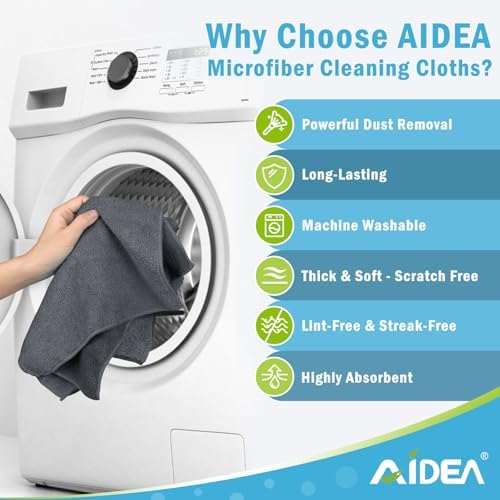 AIDEA Gray Microfiber Cleaning Cloth-12PK, Cleaning Rags 12"x 12" Absorbent - Image 3