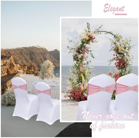 Pink Chair Sashes 100 Pack Spandex Dusty Pink Chair Sashes Bows with Heart Buckle Slider for Wedding Banquet Party Decorations - Image 5