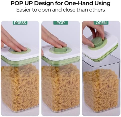 linoroso Set of 4 Pop Airtight Food Storage Containers with Date Recording Lids, Stackable Plastic Kitchen Storage Containers, Dry Cereal Container Set for Pantry Countertop Fridge Organization - Image 4