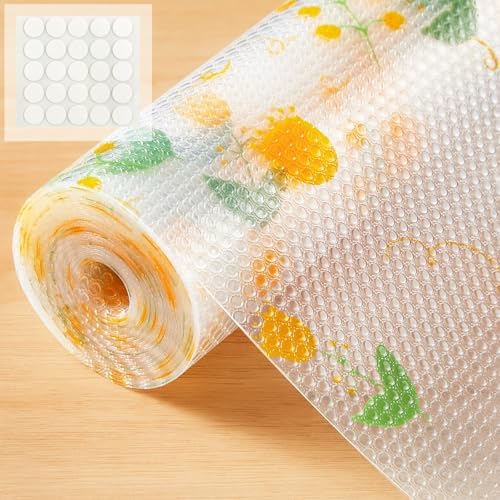 Beautysaid Shelf Liner Non Adhesive — EVA Drawer & Cabinet Liner, Waterproof Non Slip Kitchen Shelf Paper, Thick Washable Refrigerator Mat for Cabinet Shelves & Pantry, Floral, 18 in x 10 FT by Beautysaid