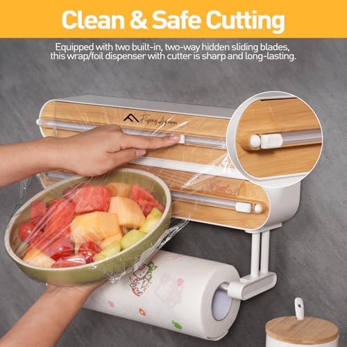 APSARAS USA Magnetic Plastic Wrap Dispenser with Cutter, 3 in 1 Aluminum Foil wrap Organizer, Practical Refillable Cling Wrap Film Cutter, Wall Mount Kitchen Wrap Dispenser, Include 2 * 12" Rolls - Image 3