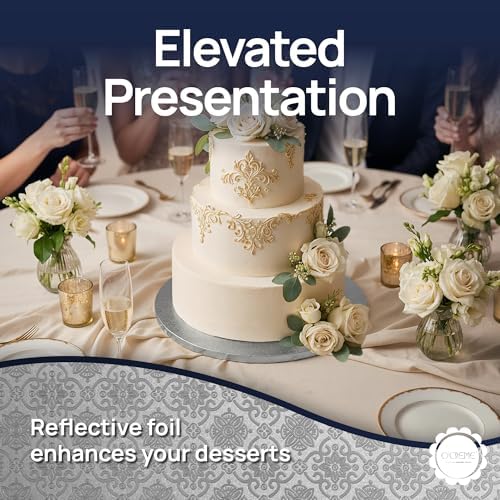 O’Creme Cake Board, Silver Foil Round Cake Circles with Gorgeous Design, Sturdy & Durable 1/2” Thick Cake Drums, Round Cake Boards with 18” Diameter, Pack of 5 Disposable Cake Drums - Image 4