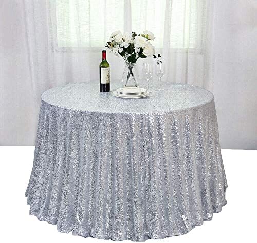 JYFLZQ Silver Sequin Tablecloth, Glitter Party Table Cover 70 Inch Round - Image 6