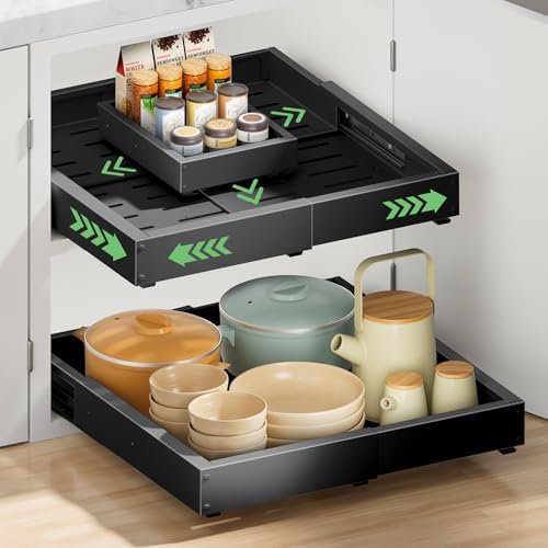 2 Pack Pull Out Cabinet Organizer, Width 12"-19" Depth 17"-23", Black by BUFOR