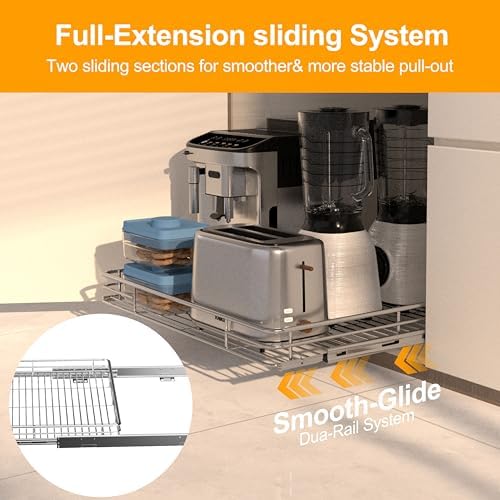 JOWBOOW Pull Out Cabinet Organizer 24" W x 21" D, Chrome-Plated Steel | Slide Out Kitchen Shelves, Heavy-Gauge Wire Storage Drawer, Ball-Bearing Glides, 100 Lb Capacity, Min 25" Cabinet Opening - Image 3