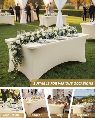 Fixwal 6 Pack 6FT Ivory Tablecloth Rectangle Spandex Fitted Table Cover - Image 7