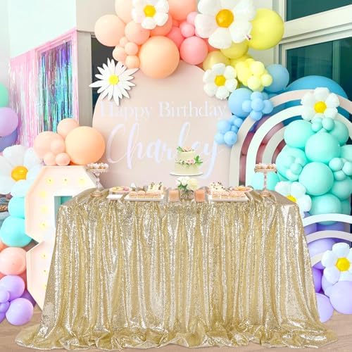 Light Gold Tablecloth Birthday Decoration 50x80 Inch Sequin Fabric Drapes - Image 6