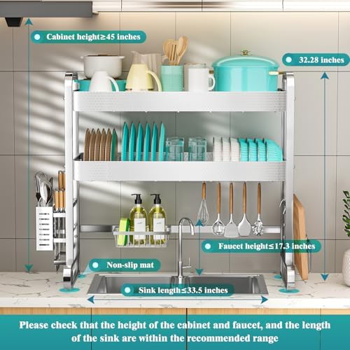HOWDIA 3-Tier Over The Sink Dish Drying Rack, 304 Stainless Steel - Image 2