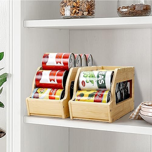 Yumkfoi Bamboo Can Organizers and Storage for Pantry(2 Pack), Stackable | Soda Can Organizer Beverage Drink Holders, Canned Goods Organizer Can Dispenser for Pantry, Kitchen, Cabinet - Image 6