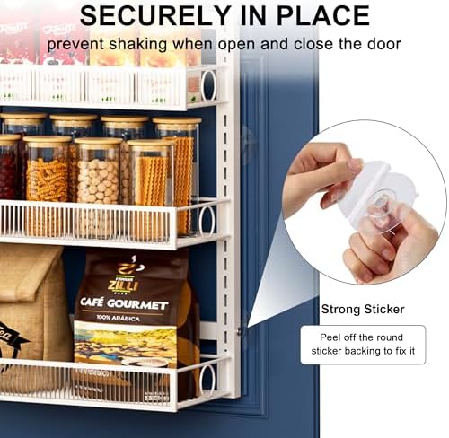 Over the Door Pantry Organizer 6 Tiers Hanging or Wall Mounted Spice Rack with Adjustable Basket,Heavy Duty Metal Seasoning Organizer Shelf for Kitchen Pantry and Bathroom - Image 5