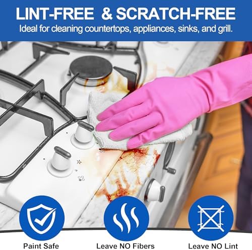 Microfiber Cleaning Cloth, 12 Pack White Cleaning Rags,12" X 11" Lint Free Dish Towels Wash Cloths, Reusable Microfiber Towels for Home and Kitchen Bathroom Apartment Cleaning Supplies - Image 5