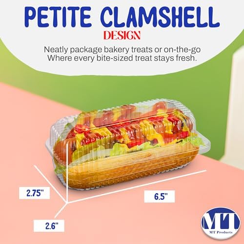 MT Products Plastic Hot Dog Container - 6.5" x 2.75" x 2.6" - Take Out Containers with Hinged Lid for Salads, Desserts, Sandwiches, and Cookies (Pack of 480) - Made in USA - Image 2