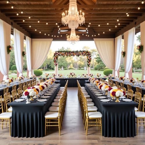 leegleri 4 Pack Black Spandex Table Cloths for 5 Foot Rectangle Tables, Wrinkle Free 5ft Spandex Table Covers Stretch Tablecloths with Skirt-for Banquet Weddings Parties Vendor Display - Image 6