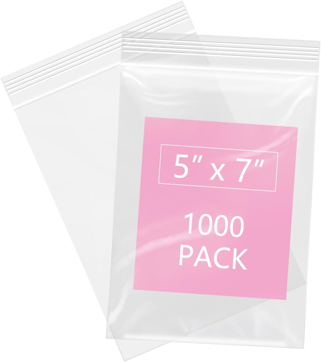 iMailer - 1000 Pcs- 5" x 7" Clear Small Zip Bag - Reclosable Zip Plastic Poly Bags 2 Mil with Resealable Lock Seal Zipper for A2 A4 A6 Cards & Envelopes, Bakery, Cookies, Sandwich