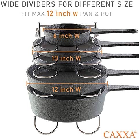CAXXA Heavy Duty Pan Rack, Pot Lid Rack, Kitchen Cabinet Pantry Cookware Organizer Rack Holder with 5 Adjustable Dividers, Chrome - Image 3