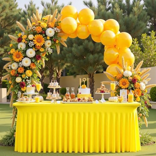 2 Pack Yellow Spandex Table Clothes for 6 Foot Rectangle Tables, Wrinkle Free Lemon Fitted Table Cover 6ft Stretch Tablecloths Desk Skirt for Parties Weddings Birthday Banquet Baby Shower - Image 5